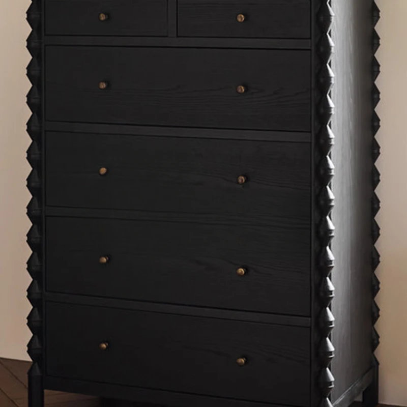 Dark Wood Chest - Vintage Style Wooden Cabinet with Antique Metal Handles