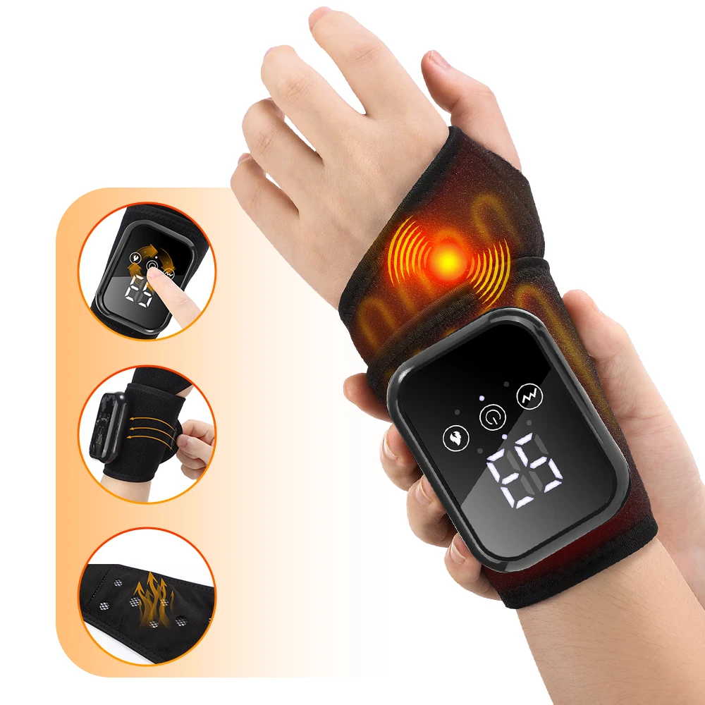 Wireless Electric Heating Wrist Massager 3 Levels Hot Compress 3 Levels Vibration Hand Massage Wrist Guard Band Support Belt