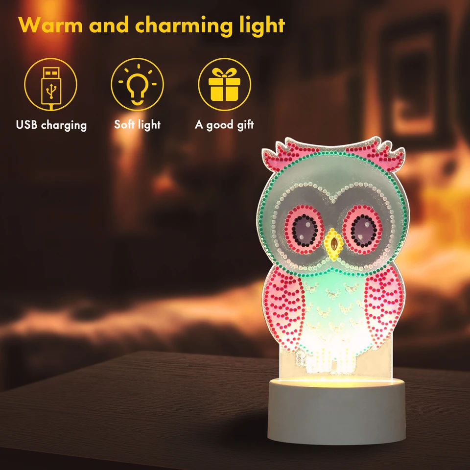 DIY LED Night Light Diamond Painting Cross Stitch Pink Diamond