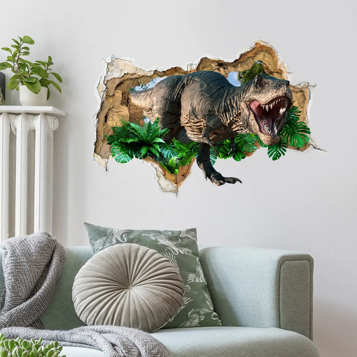 40*60cm Broken Wall Dinosaur Decorative Painting Wall Stickers Background Wall Home Decoration Wall Stickers Wallpaper Atw6009