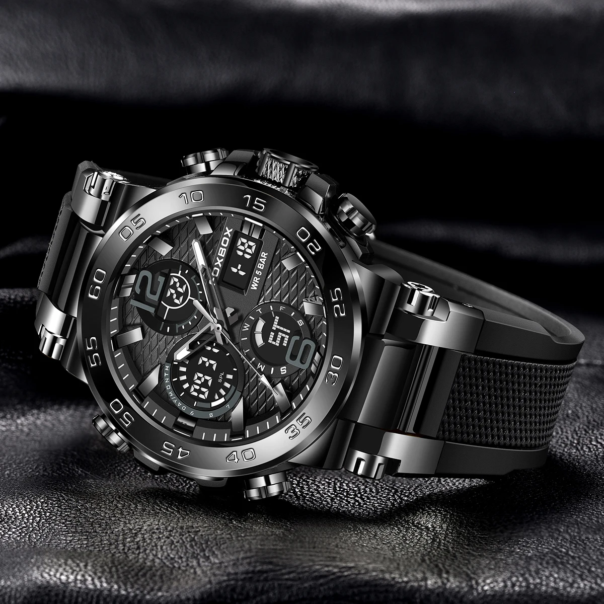 FOXBOX Casual Sports Watch For Men Top Brand Luxury LED Big Dial Watch Men Waterproof Luminous Men's Quartz Wristwatches