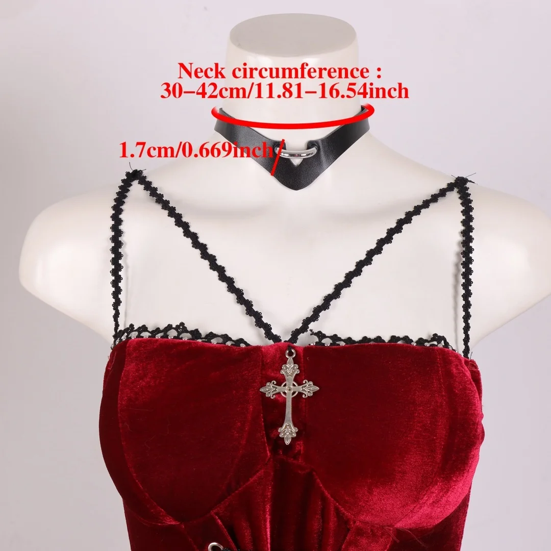 Punk-Halskette aus schwarzem PU-Leder für Damen und Herren, coole Punk-Gothic-Spike-Biker-Halskette, PU-Leder-Halsband, Rock-YK2-Halskette – Detail 5
