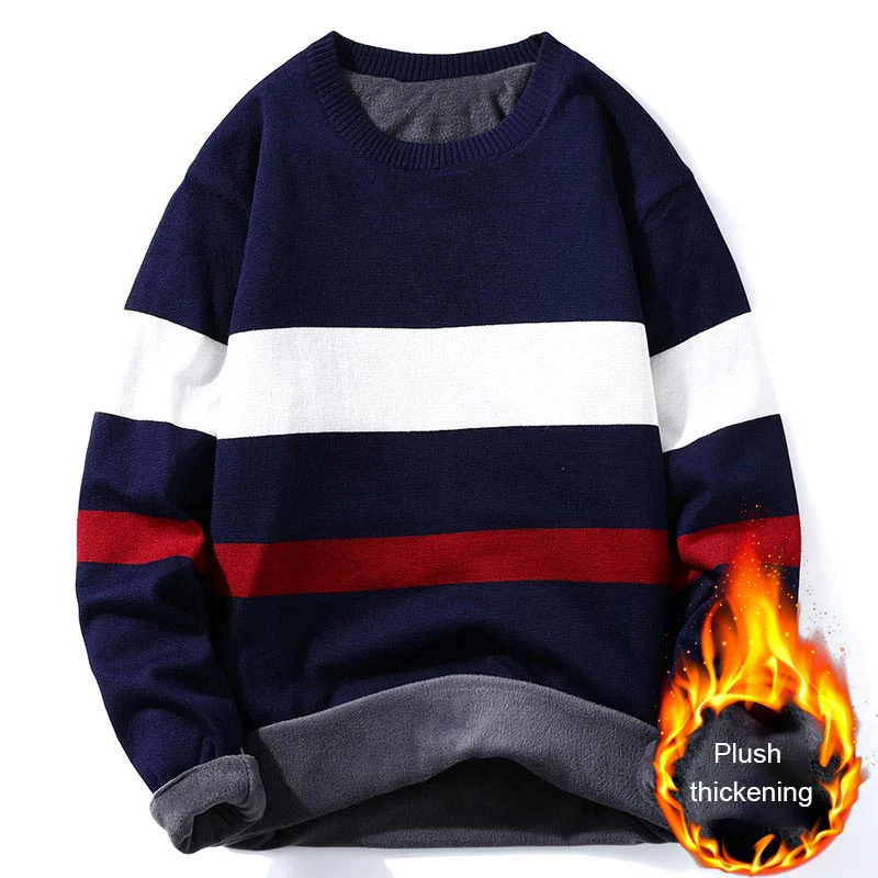 

Plus Velvet Winter Sweater Men Oversized Thicken Knit Pull Homme O-neck Pullover Jumper Patchwork Casual Streetwear Men Sweaters