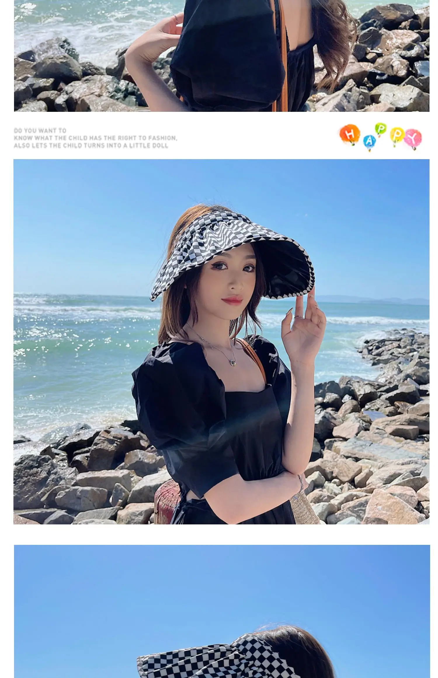 dama tahtası degrade bayan Boş şapkalar Vizör Yaz Geniş Kenarlı Güneş Şapkaları UV Korumalı Şapka Kadınlar için Plaj şapkası_voghion.com