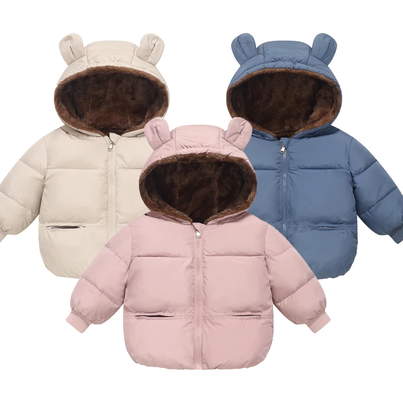 Children's Bear Ear Hooded Puffer Coat with Pockets Kids Warm Winter Outerwear