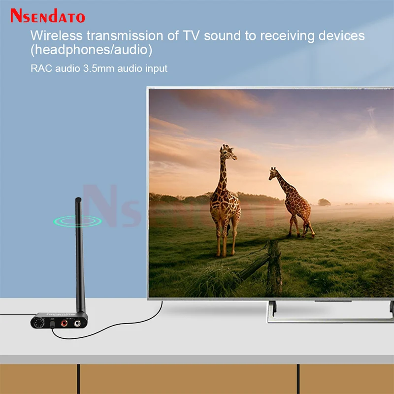 50m 2.4GHz Long Range Wifi Transmitter Receiver Wireless Audio Adapter with Volume Control for Subwoofer Speaker R/L 3.5mm Jack