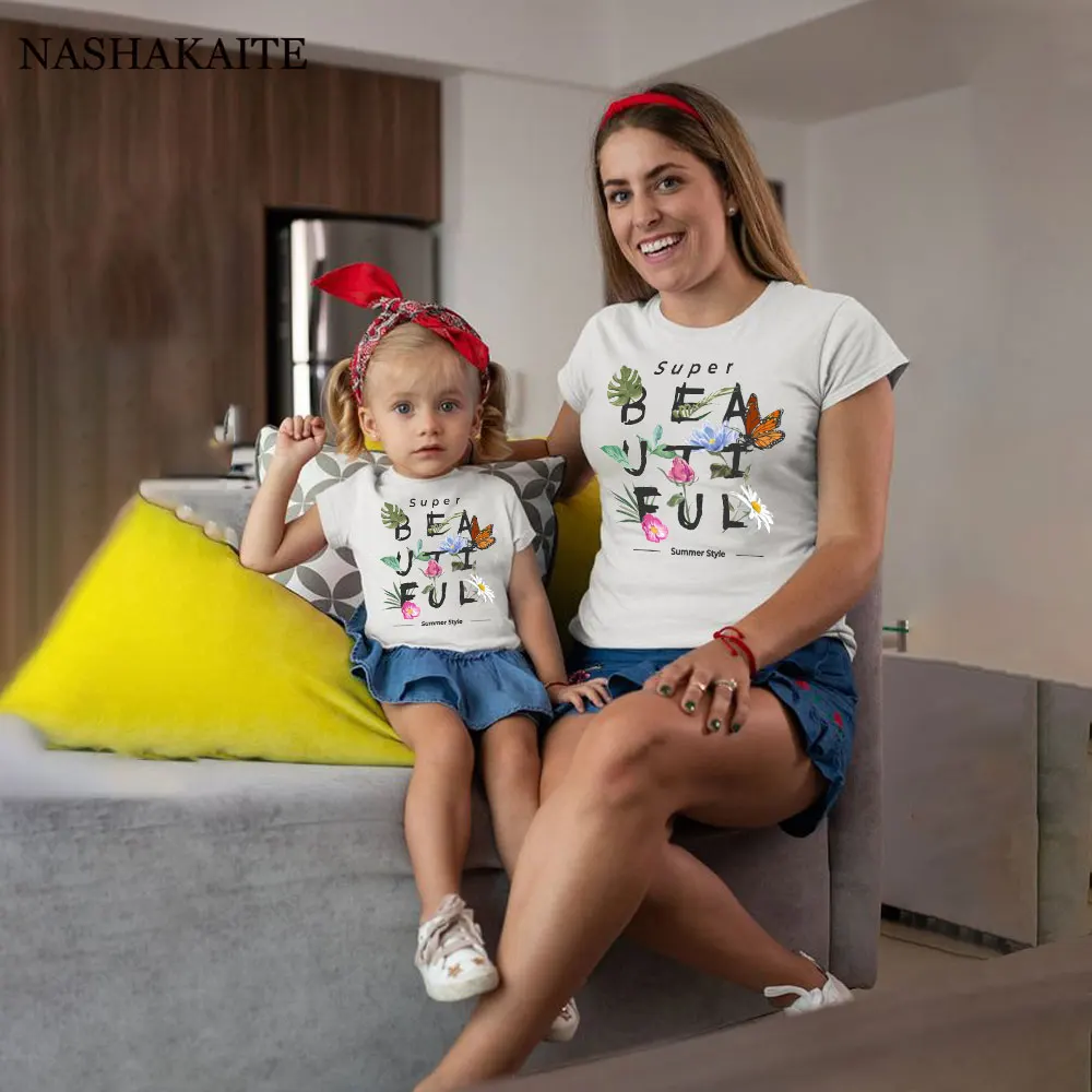 

Family Matching Outfits Short Sleeve T-shirt Floral Printed Mother Daughter Matching Clothes Mommy And Me Clothes Family Look