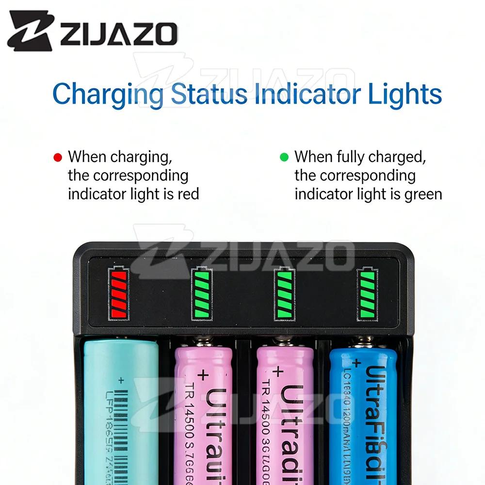Universal Battery Charger With LED Indicator Cable 3.7V Smart Quick Rechargeable For 18650 16650 14500