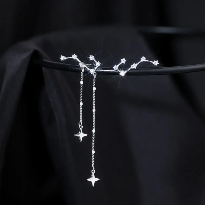 Asymmetric Big Dipper Long Tassel Chain Dangle Earrings for Women Zircon Jewelry