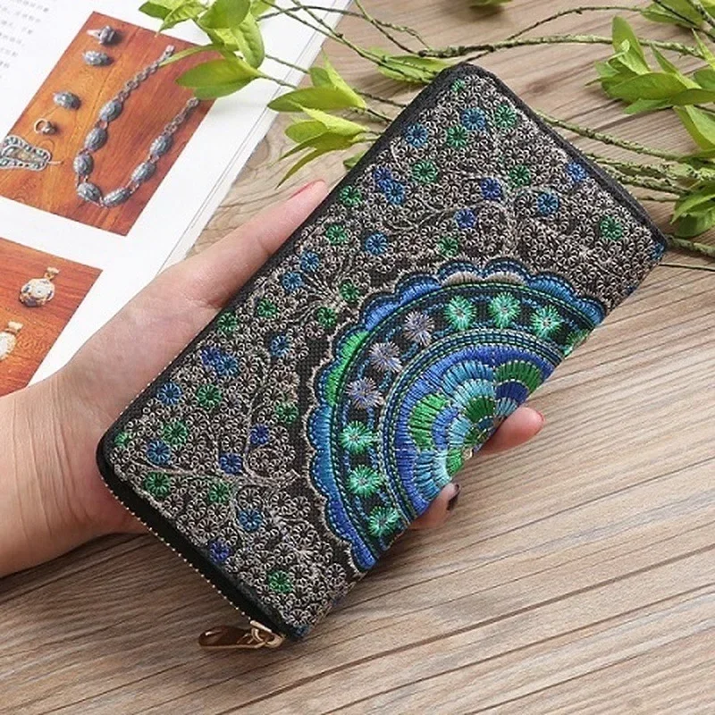Embroidered Wallet Ethnic Style Handbag Zipper Ladies Wallet Fabric Embroidery Bag Handbag 3