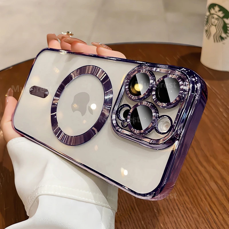 Luxury Transparent Pink Soft Plating Case Cover with Lens Protection