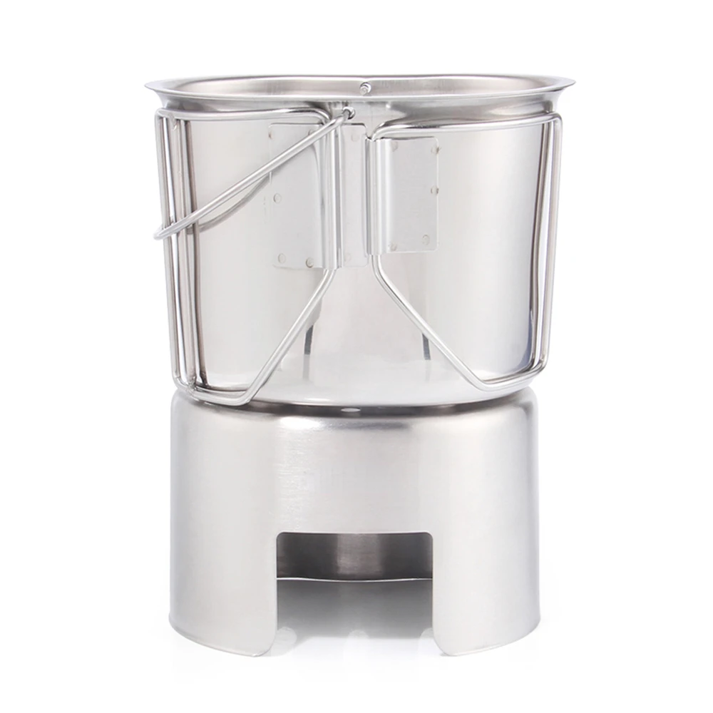 

Camping Cookware Stainless Steel Canteen Cup Hanging Pot with Wood Stove Set for Outdoor Survival Backpacking Hiking Picnic