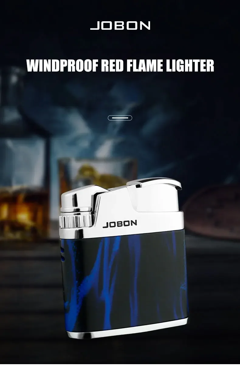JOBON Red Flame Inflatable Lighter Push to Light Zinc Alloy Material Adjustable Flame Size Exquisite Shape