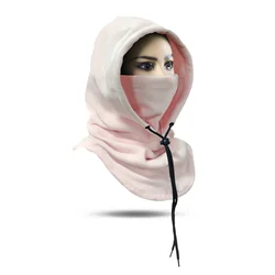 Cozy Unisex Polar Fleece Hooded Beanie & Balaclava for Winter Outdoor Activities (12264 Light Pink)