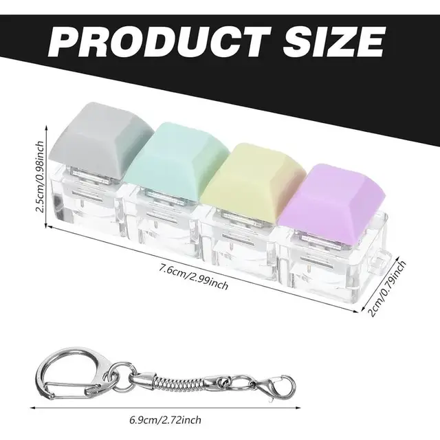 Stress Relief Keyboard Switch Tester, 4 Switches with Carabiner,  Fidget Toy for Adults, Fun Typing Experience for Kids