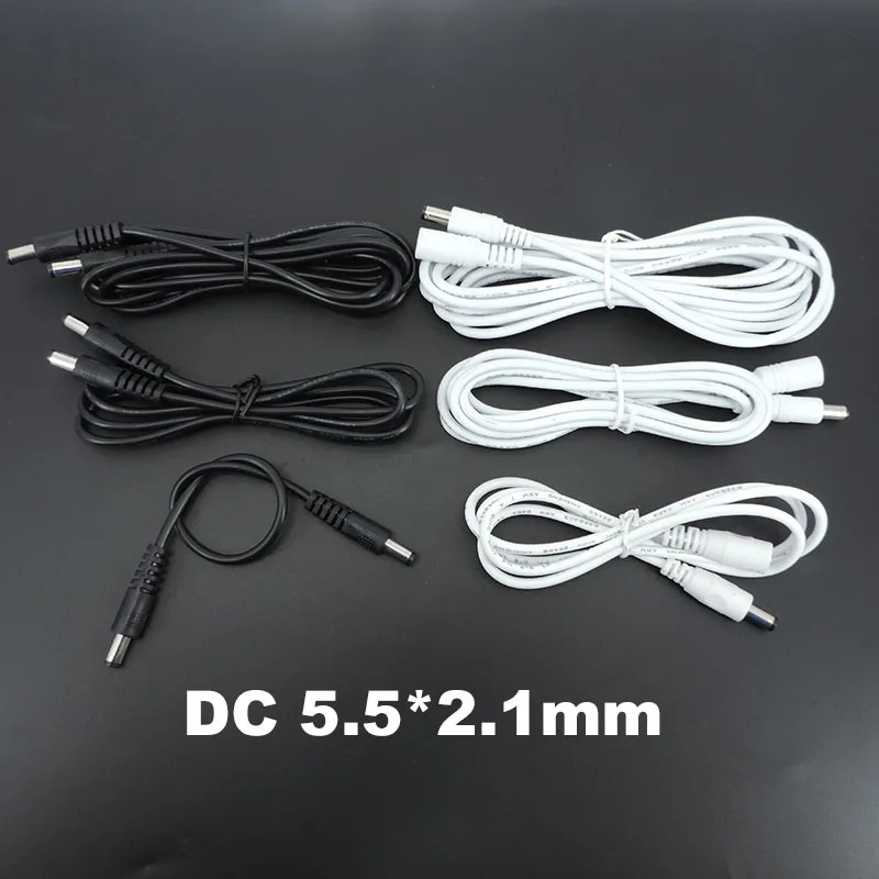 

22awg 3A DC Male To male female Power supply Adapter white black cable Plug 5.5x2.1mm Connector wire 12V Extension Cords K5