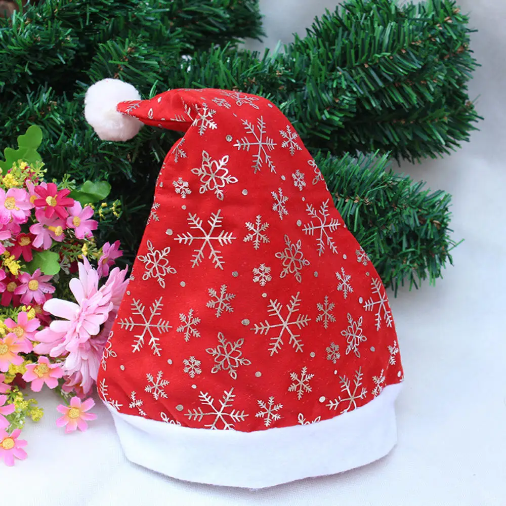 New Christmas Hat With Red And Gold Velvet Classic Velvet Decoration Supplies With Silver Snowflake Printing Hat