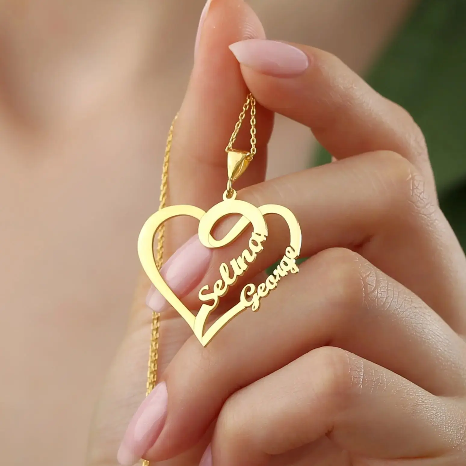 High Quality Gold Plated Heart Couple Name Necklace Personalized Text Pendant Chain Custom Valentine's Day Gift for Her