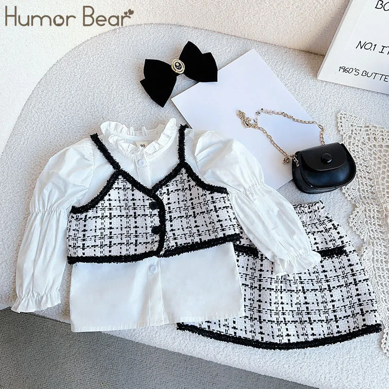 

Humor Bear Girls' Fashionable Clothing New Korean Version Xiaoxiang Style Shirt Half Skirt Set Vestidos Casual Outfit 2-6Y