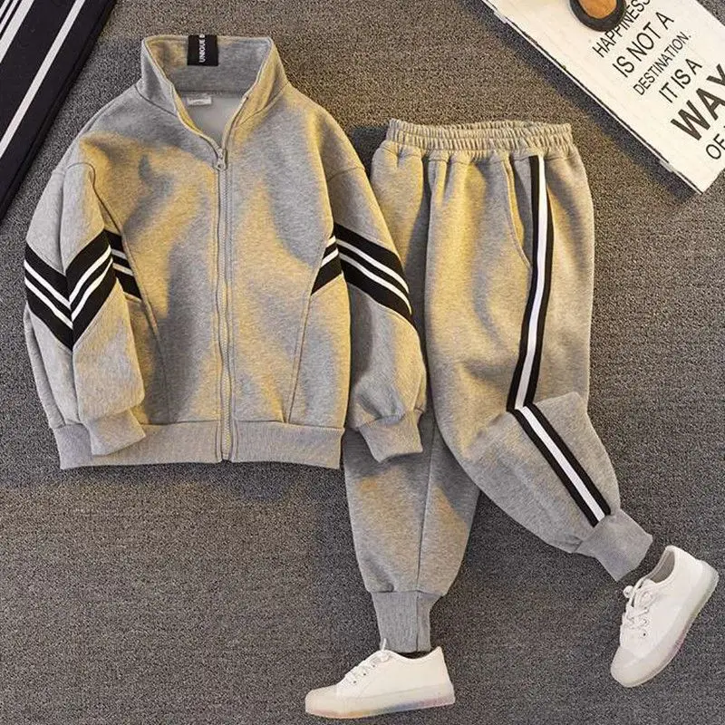 

Spring Autumn Boys Sports Clothes Suits Children Solid Jacket & Pants Sets Teenage Kids Tracksuits 2Pcs Student Loungewear4-12Y
