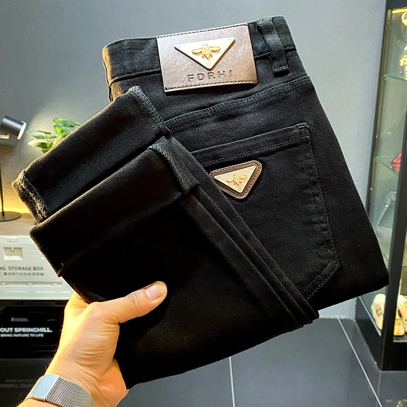 High-end casual black jeans men's autumn 2024 New slim fit skinny stretch denim long pants 5