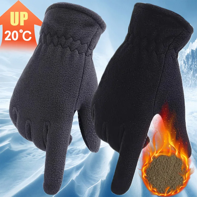 2025 Men's Winter Gloves Solid Women Outdoor Polar Fleece Thicken Warm Cold Gloves Motorcycle Cycling Wrist Glove black Mittens