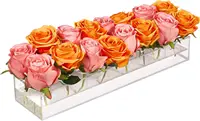 Clear Acrylic Flower Vase, Rectangular Floral Centerpiece, 16 Holes Long Flowers, Modern Vases for Home, Wedding, Dining Decor 1