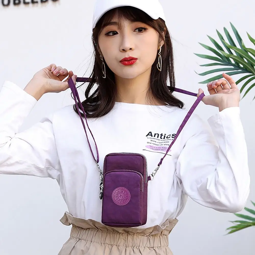 

3 Layers Phone Bag Adjustable Zipper Canvas Crossbody Bag Neck Hanging Coin Purse Women