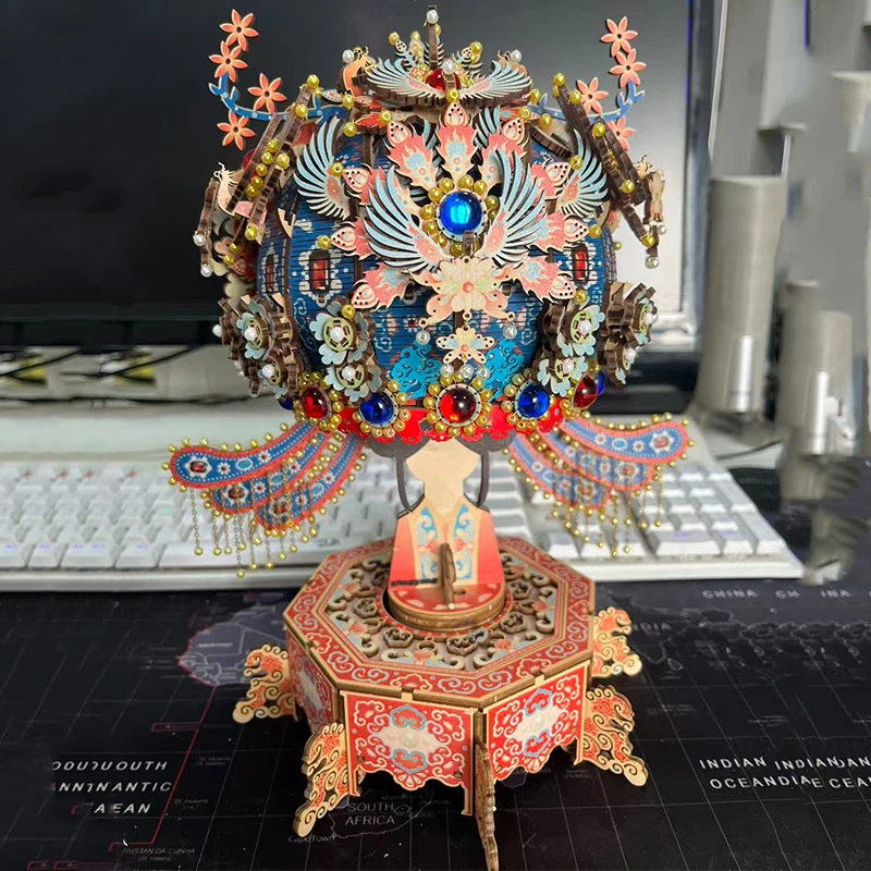 DIY 3D 나무 피닉스 크라운 뮤직 박스 미니어처 모델 키트 조명 조립식 직소 퍼즐 친구 생일 선물