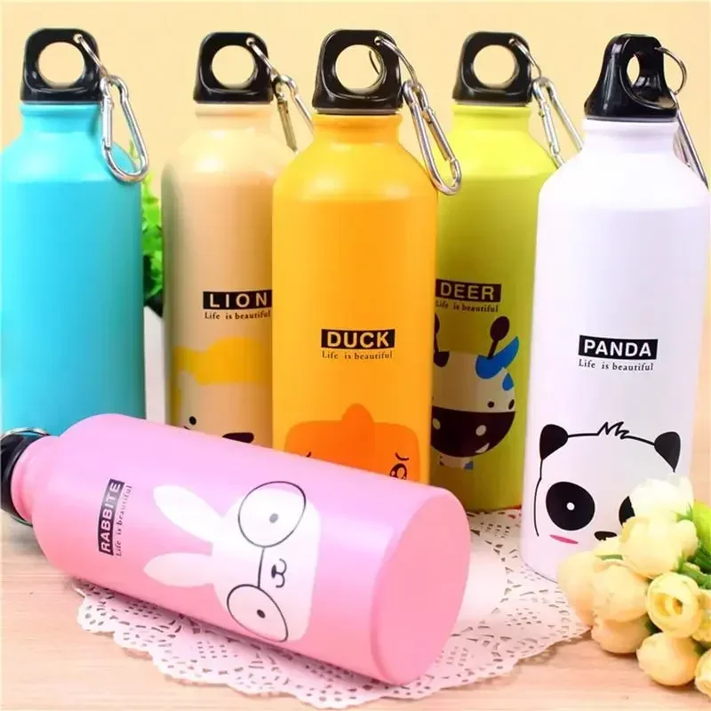 500ML Candy Color Cute Cartoon Pattern Aluminum Water Bottle Kitchen Accessories Metal Water Bottle