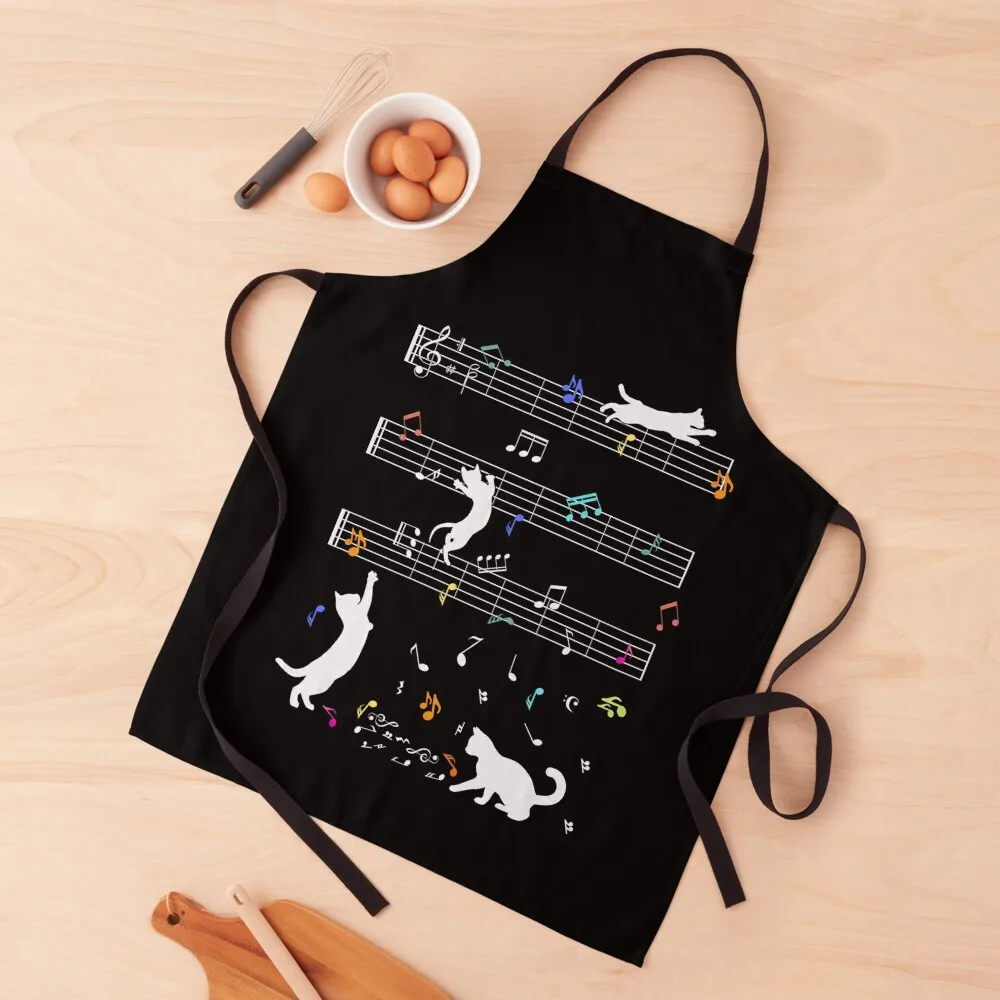 

Cats Love Music and Play with Notes Apron Chef Uniform Women Chef Uniform Woman with pockets Apron