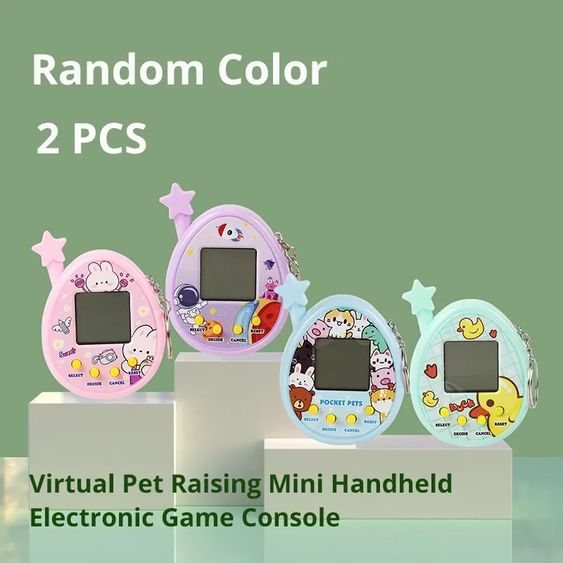Electronic Pet Toy 2Pcs Electronic Pet Machine Virtual Pet Raising Mini Handheld Game Console Random Color Keychain Toy