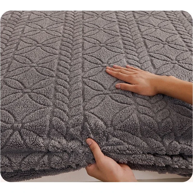 WASART Soft winter coral fleece fitted sheet elastic mattress protector cover warm plush bed linen luxury double bed king size 3