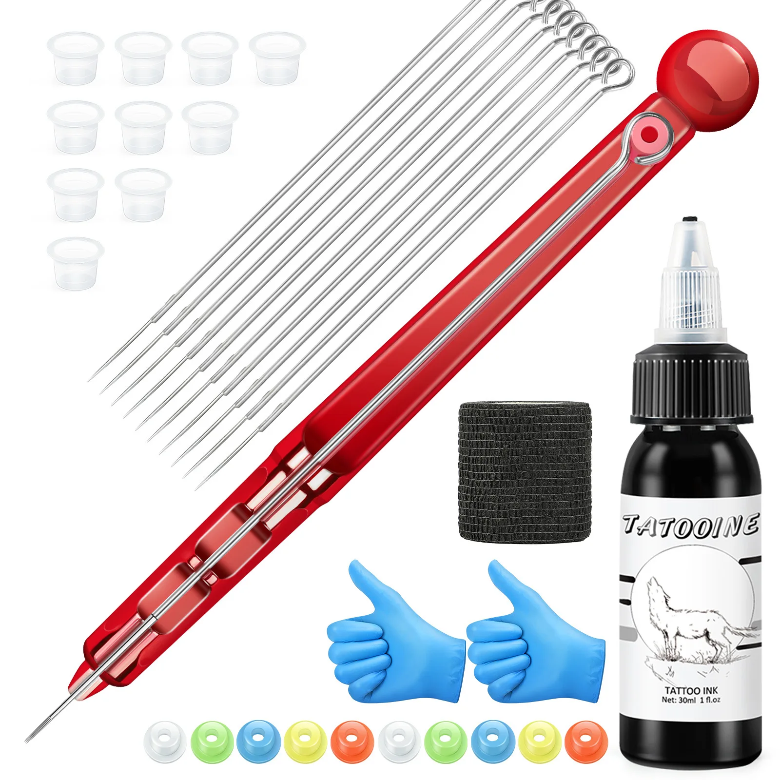 1 Set Hand Poke Pen And Stick Tool Tattoo Needle Holder Tattoo Ink Cup