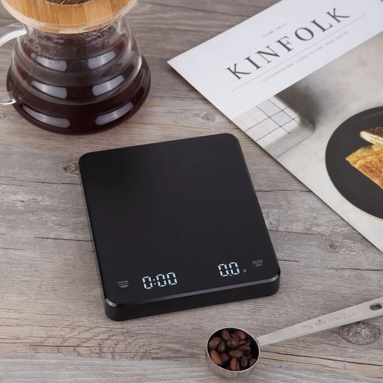 Stainless Steel Timer Coffee Scale Rechargeable Kitchen Scale 3kg Precision 0.1g High-definition Backlight Display Unit:g/oz/ml coffee scale