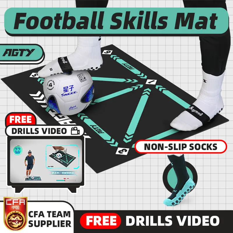 Football Training Mat With Drills Video Non Slip Foldable Kids Adults Dribble Training Mat Indoor Outdoor Football Equipment