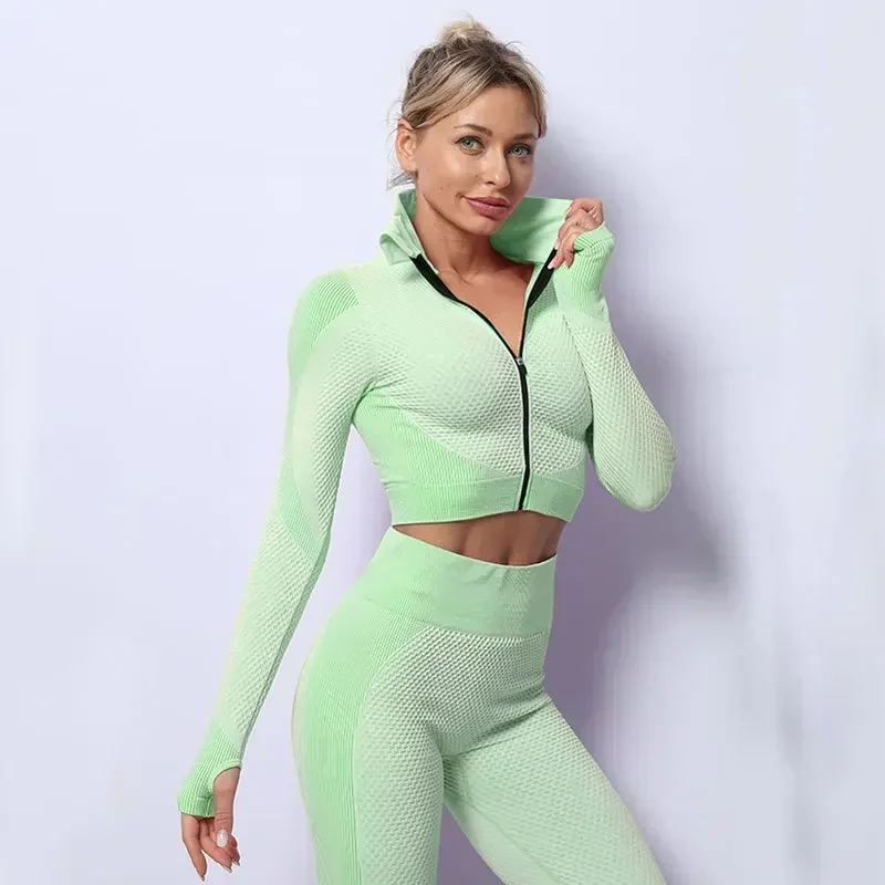2/3PCS Seamless Yoga Sets Sport Fitness Vest High Waist Hip-Liftting Trousers Suits Workout Clothes Gym Leggings Set for Women gym workout set yoga pants set yoga set fitness set sportswear set sports set