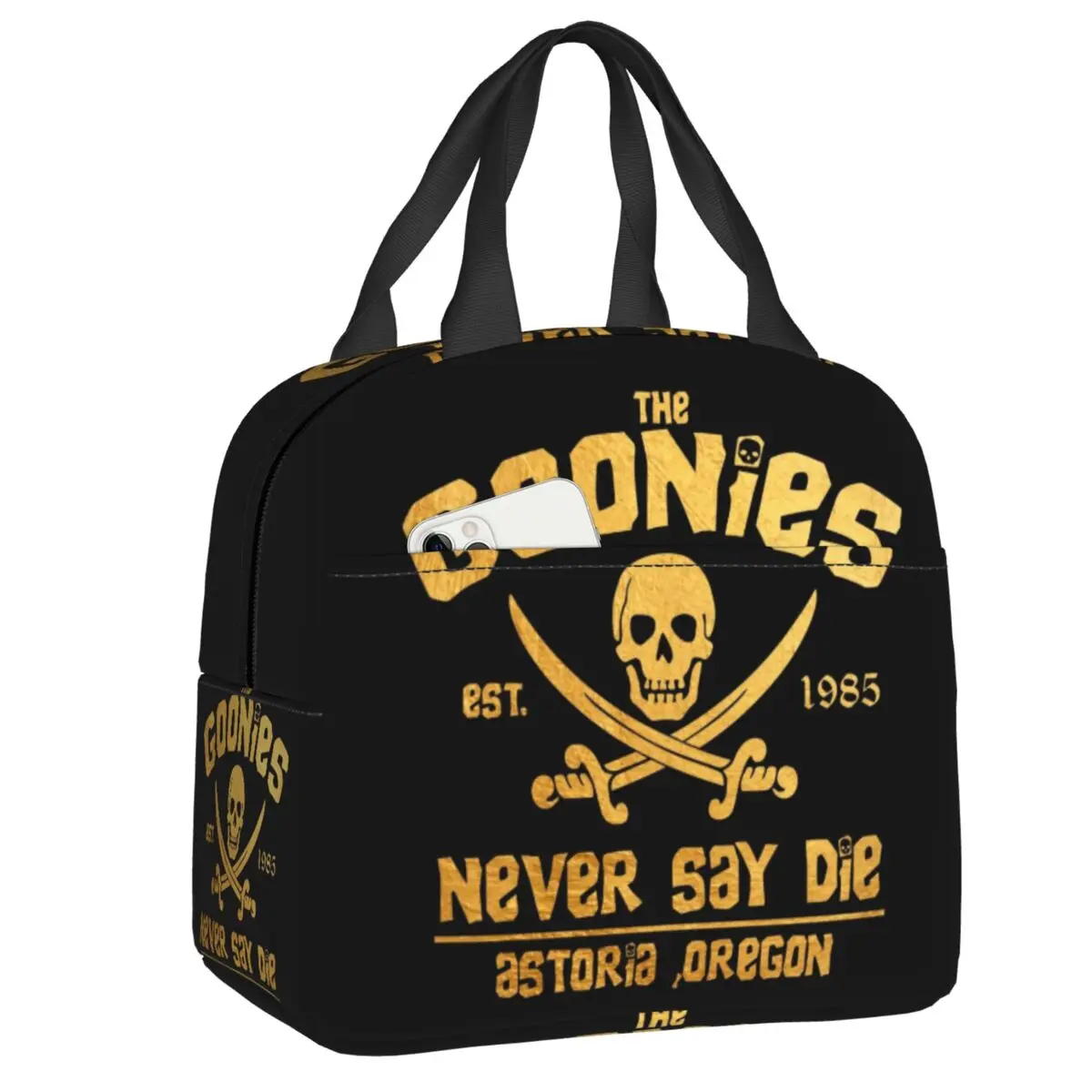 

The Goonies Never Say Die Lunch Bag Warm Cooler Thermal Insulated Gothic Pirate Skull Lunch Box for Women Kids School Food Bags