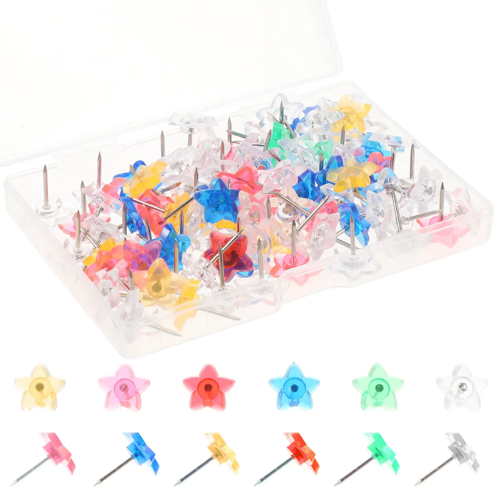 100Pcs 다채로운 투명 지도 핀 섬세한 푸시핀 다기능 엄지 못핀 편리한 홈 오피스 매일 사용 재사용 가능