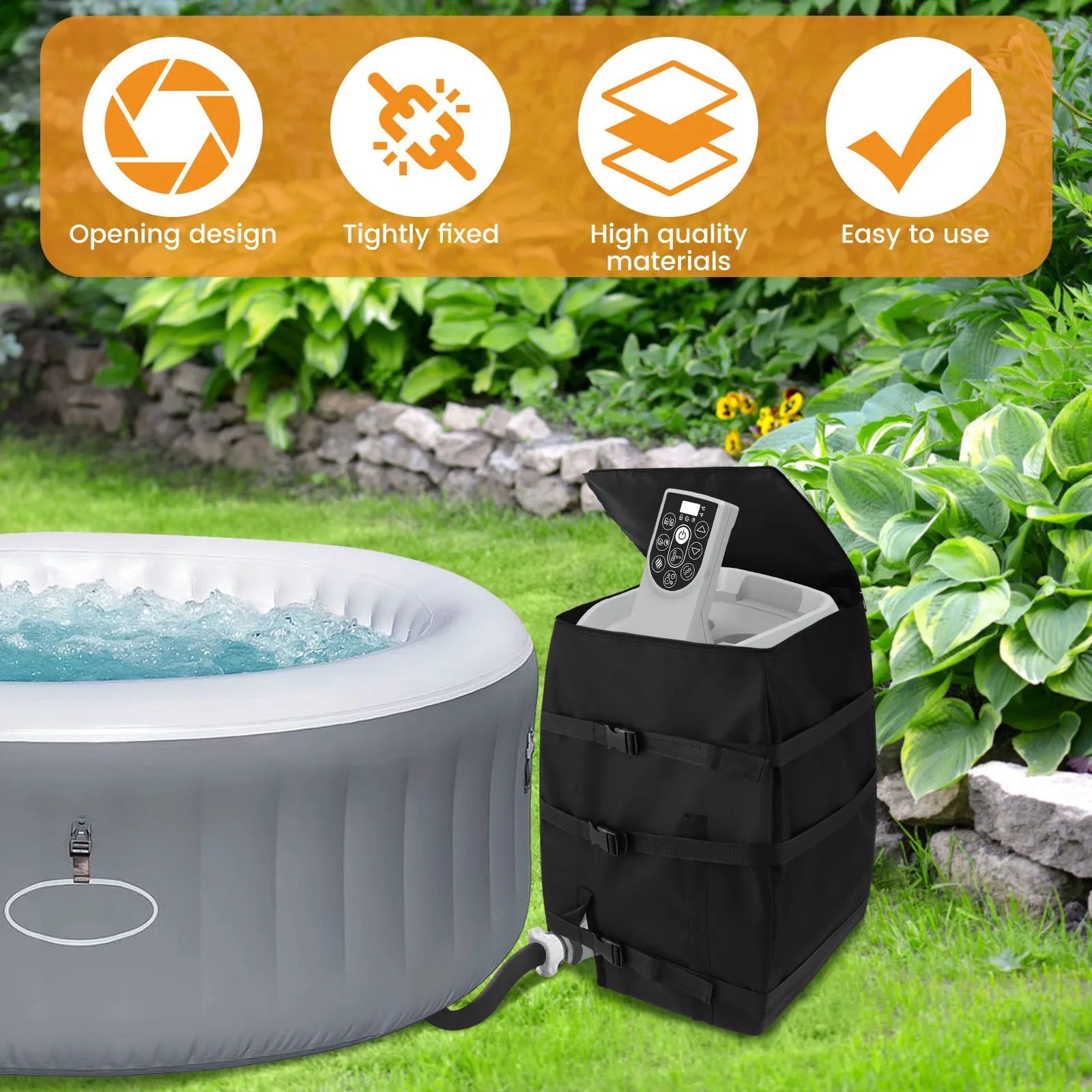 Reusable Square Hot Tub Spa Heater Pump Cover with Zipper Weather