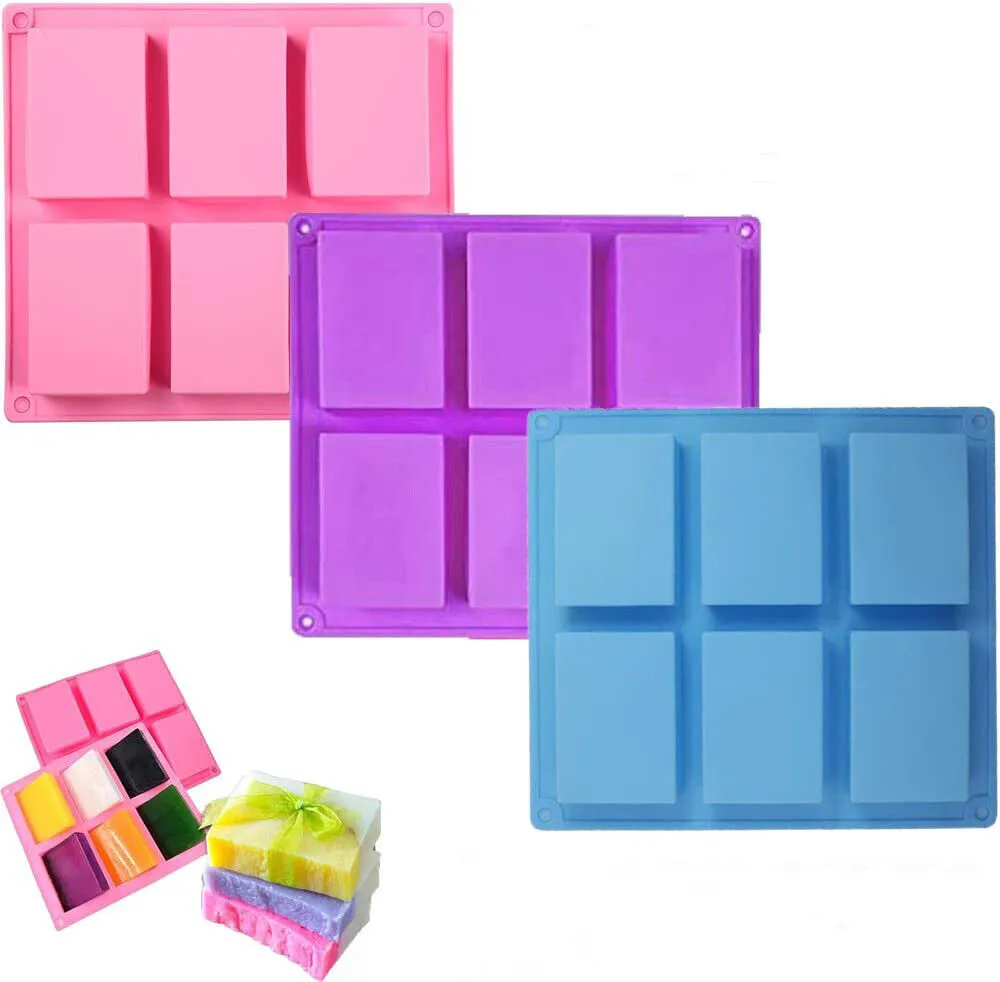 6 Grids Rectangle Silicone Soap Making Molds DIY Cake Bakeware Mold Soap Silicone Cake Mold Handmade Cold Soap Molds Tools Gifts