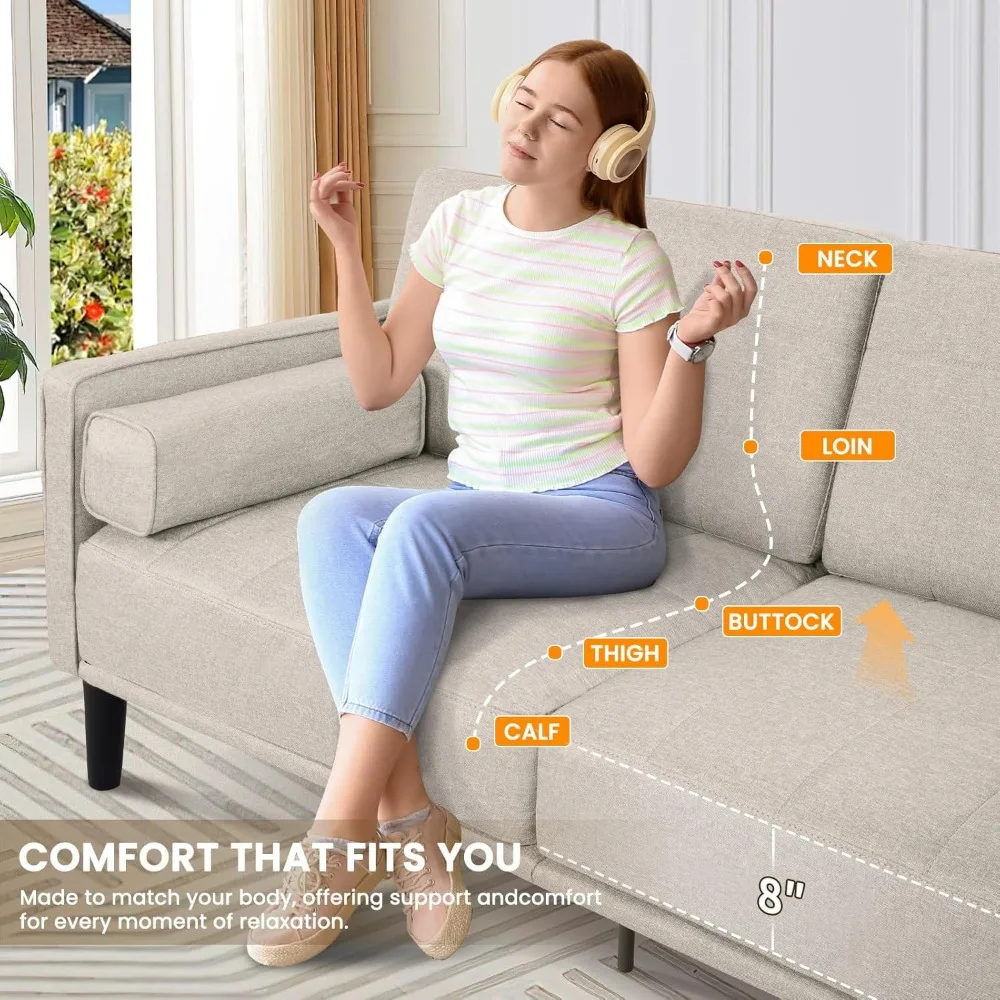 70" Beige Comfy Loveseat Sofa, with Removable Washable Cover, High Density Foam Cushions, Easy to Assemble Children's Sofas 4
