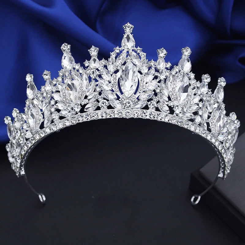 Luxury Queen Water Drop Silver Color Crystal Diademi Crown For Bride Women Girls Wedding Dress Princess Party Hair Jewelry