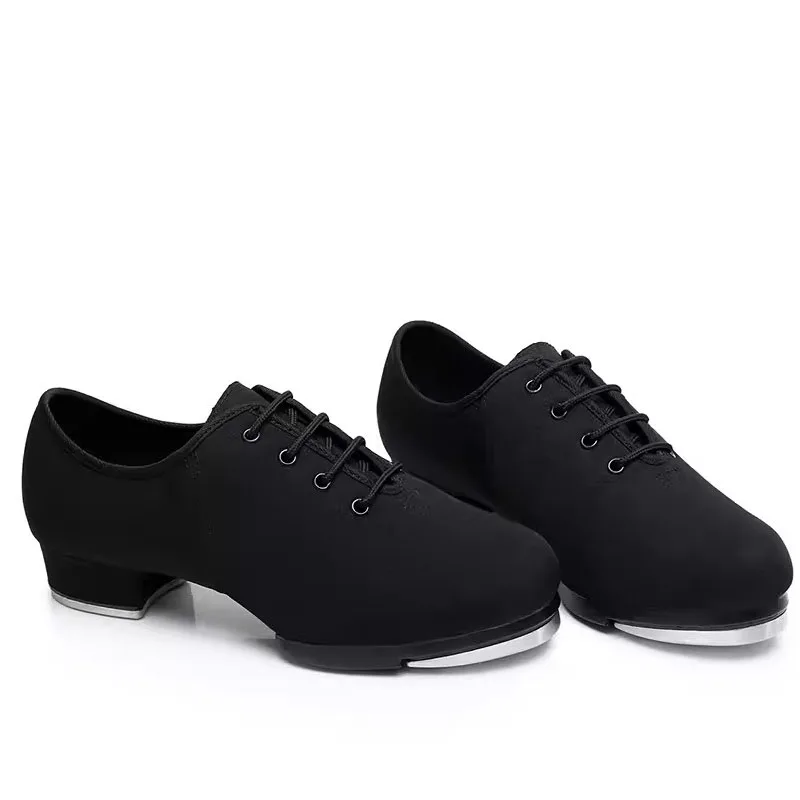 Tap Dance Shoes For Women Soft Soled Lace Up Oxford Cloth Genuine Leather Shoes Woman Girl Sports Step Sneakers Resounding Sound 3
