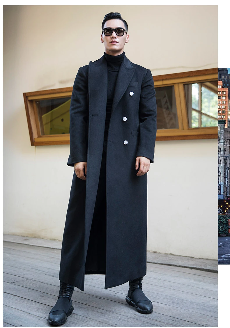 Men Trench Coat Black Wool Double Breasted Style Slim Fit Party Wear Winter  Wool Dinner Coat Stylish Coat Elegant Coat Bespoke for Men 