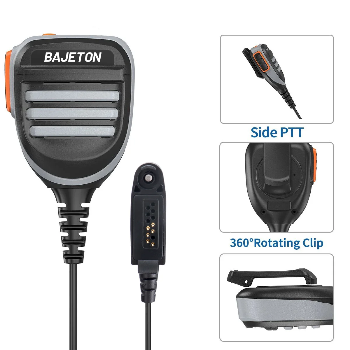 BAJETON 워키토키 스피커 마이크 360도 회전 가능 ° Radtel RT-950 PRO RT-950 BJ-9000 햄 라디오용 회전식 벨트 클립 라우드스피커