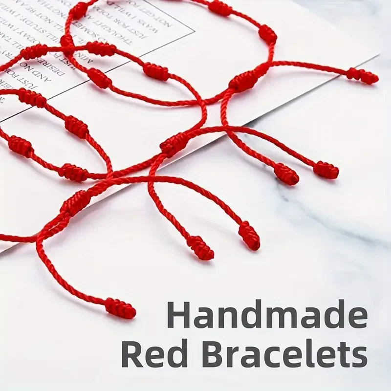 2/48pcs 7 Knot Red String Bracelet for Couple Rope Braided Bracelets Protection Good Luck Amulet for Success Handmade Jewelry 4
