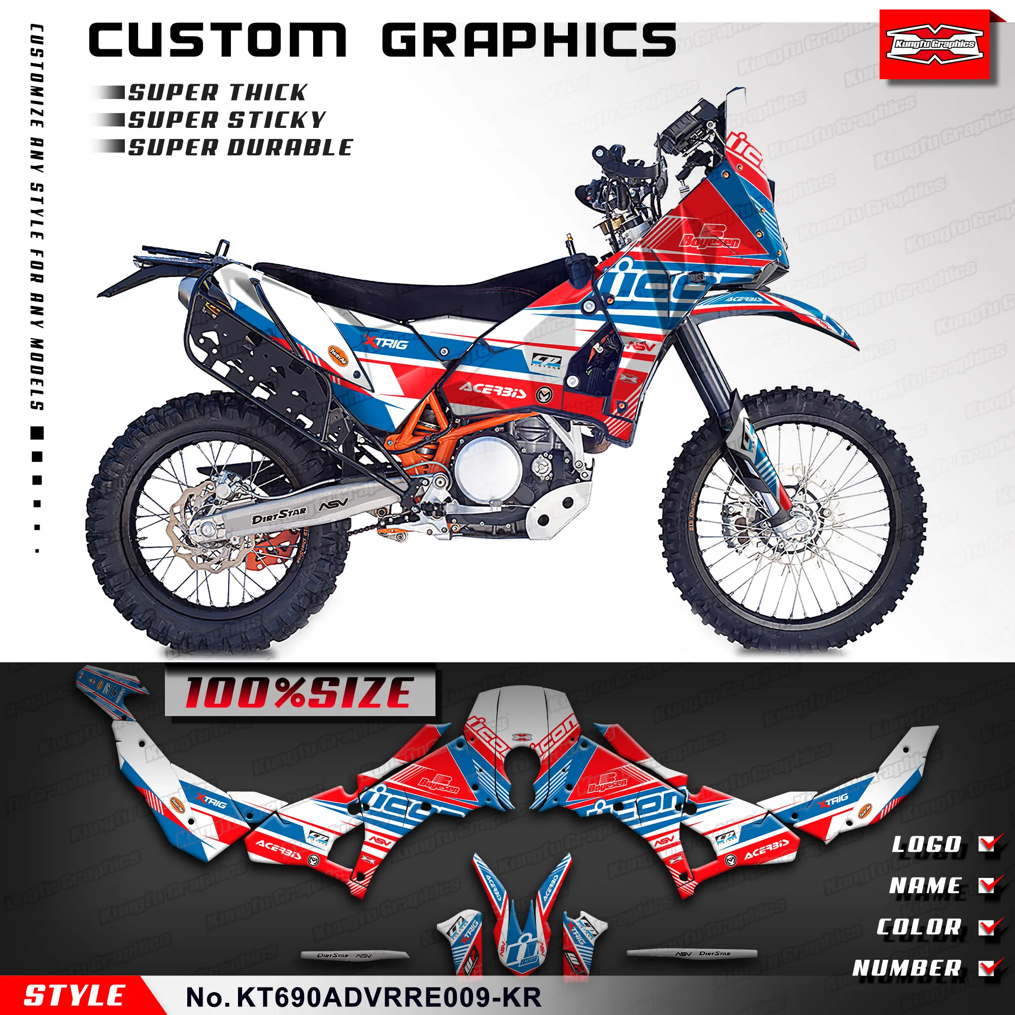 

KUNGFU GRAPHICS Custom Stickers Full Vinyl Wraps for KTM RALLY RAID EVO2 690 ADV, KT690ADVRRE009-KR