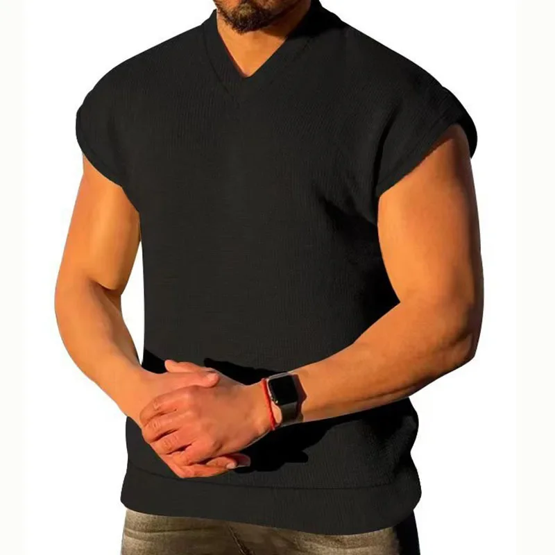 Description Picture 6 of itemMens Wear Summer New V-neck Vest Fashion Trend Sports Fitness Loose Short-sleeved T-shirt for Men