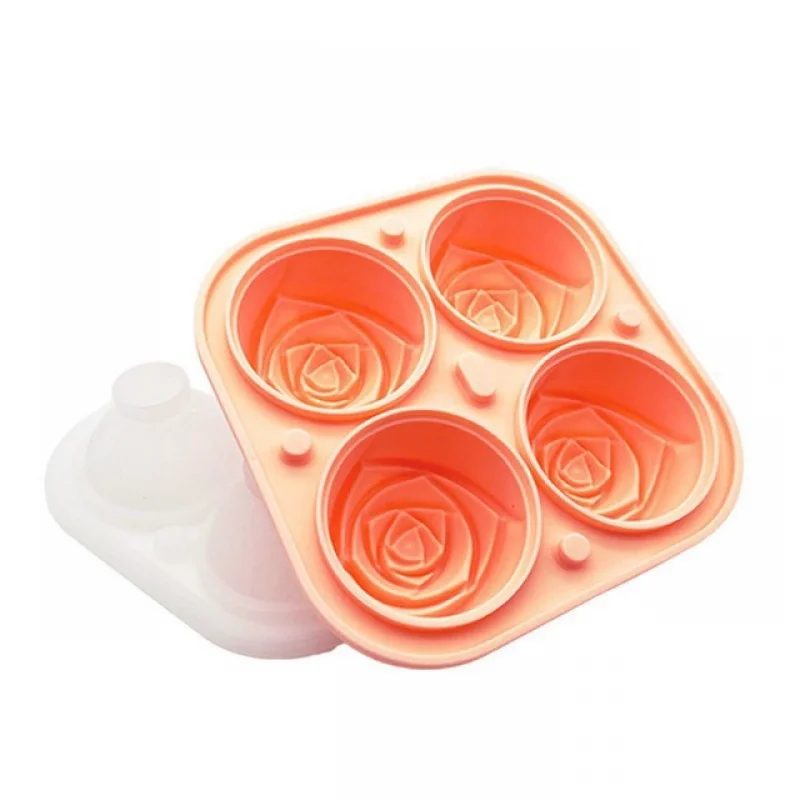 3D Rose Ice Molds Large Ice Cube Trays Make 4 Giant Cute Flower Shape Ice  Silicone Big Ice Ball Maker